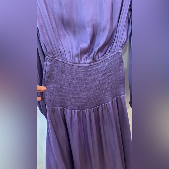 Maje Reloua Purple Satin Smock-Waisted Long Sleeve Dress FR 34 (US XS or 0) - Picture 7 of 13